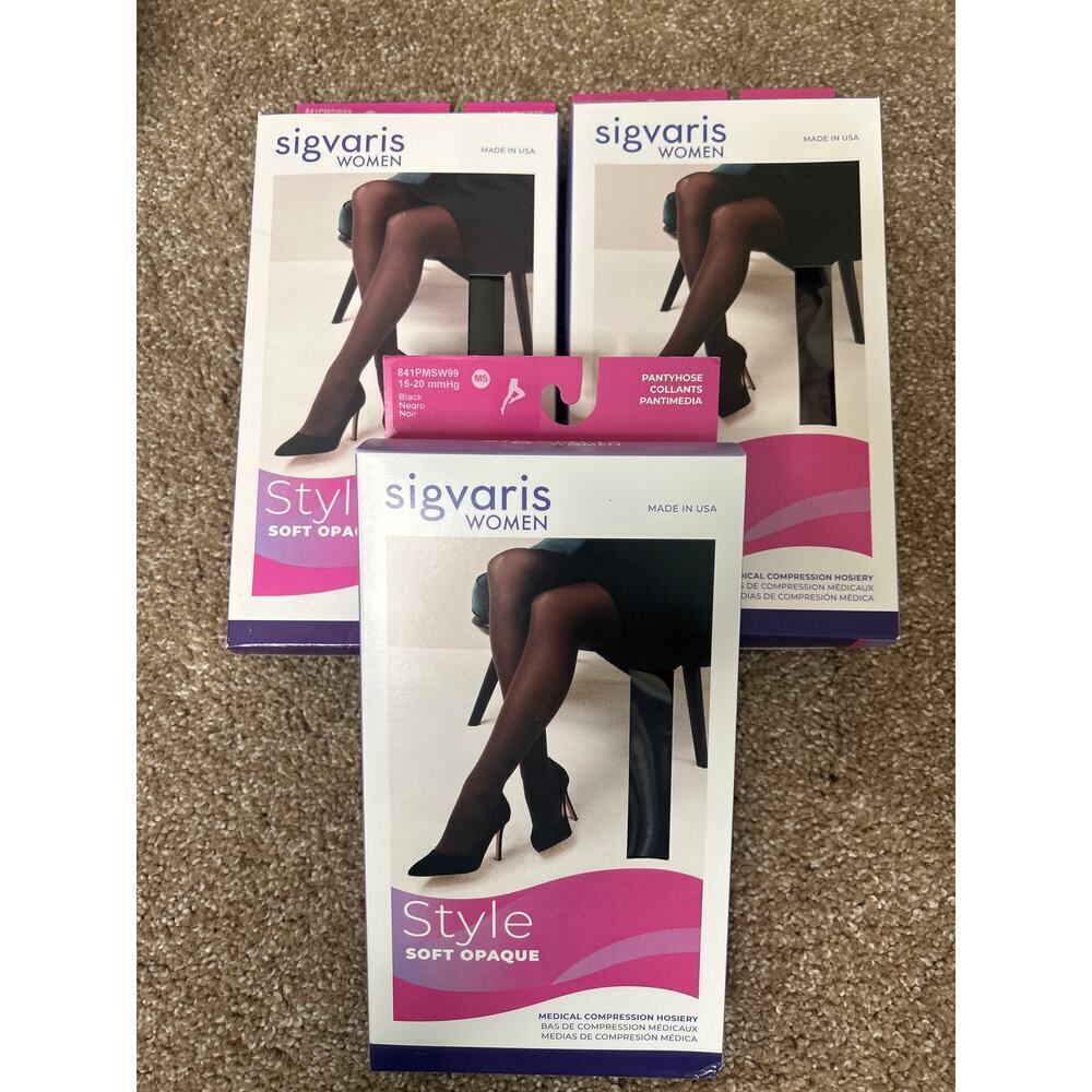 SIGVARIS Women’s Style Soft Opaque 840 Closed Toe Pantyhose 15-20mmHg Black NEW
